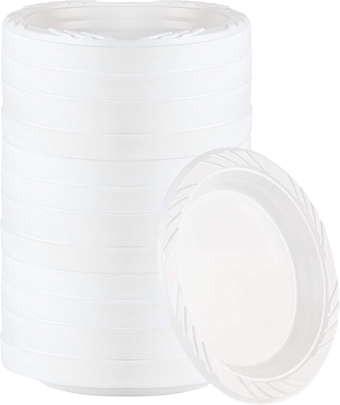 100 Count Disposable 6 Inch White Plastic Dessert Plates