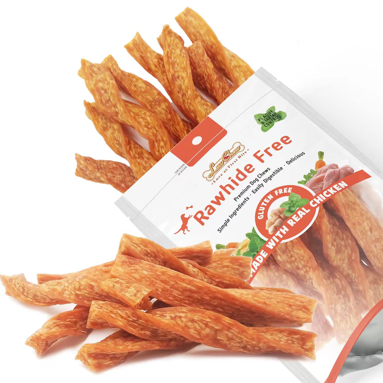 LuvChew Chicken Dog Chew Twist Sticks, Puffed Human Grade Chicken Dog Treat Sticks, Rawhide Alternative, Easy to Digest 20pcs/Pack