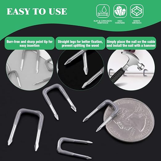 800Pcs 4mm 6mm 8mm 10mm J-Hook Ethernet Cable Nails Wire Clips