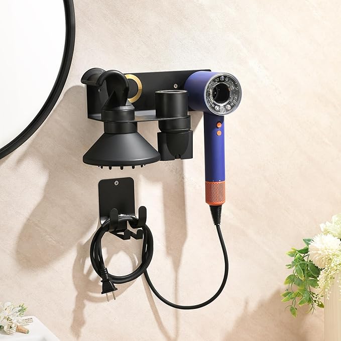 Hair Dryer Holder Wall Mount for Dyson Supersonic Airwrap Hair Dryer, Wall Mounted Hair Tool Organizer, Metal Blow Dryer Holder Attachments Storage for Bathroom and Salon, Black