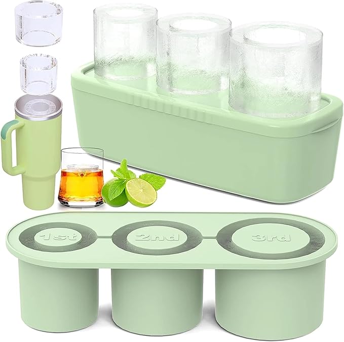 ADWAM Ice Cube Tray for Stanley Cup, Silicone Ice Mould with Lid & Bin, Long Ice Cubes for 30-40Oz Tumbler, Easy Fill & Release, Perfect for Cocktails, Whiskey, Iced Coffee, Drinks, BPA Free (Yellow)