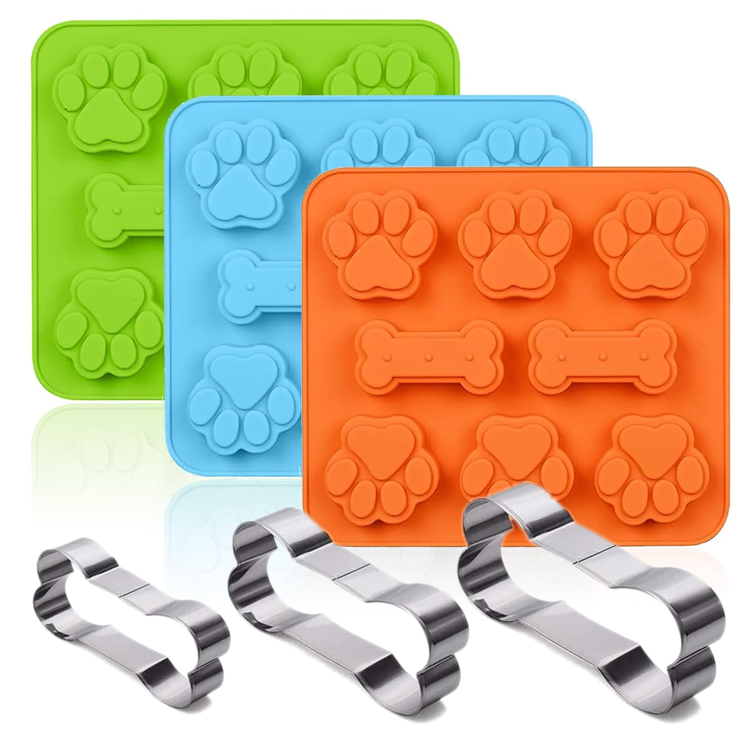 SAGOOITS 2 Pack Puppy Dog Paw and Bone Shaped 2 in 1 Silicone Molds, Reusable Non-Stick Ice Cube Trays & Candy Chocolate Molds for Homemade Dog Treats, Pudding & Baking Biscuit(Red Purple)