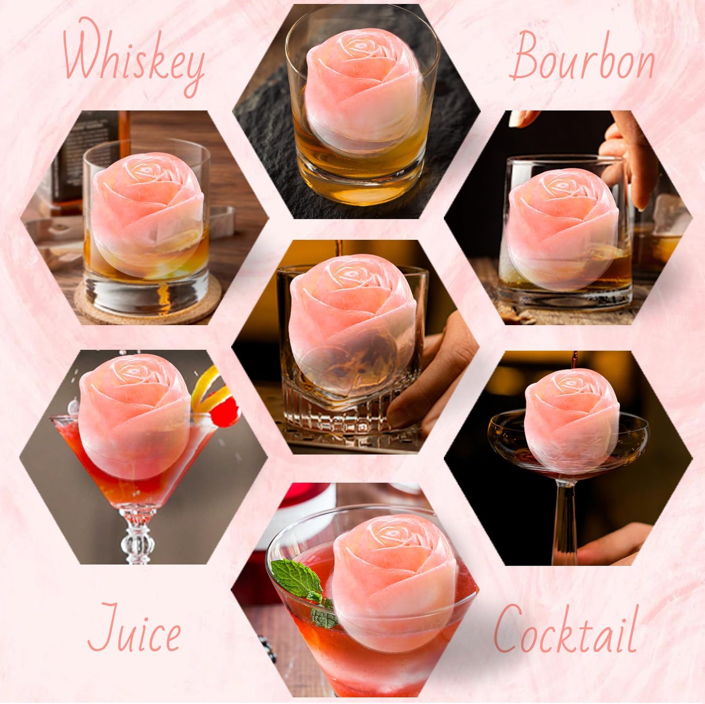 Aibirui Rose Ice Cube Mold,2" x 4 ices,Large Ice Cube Molds,Ice Cube Tray