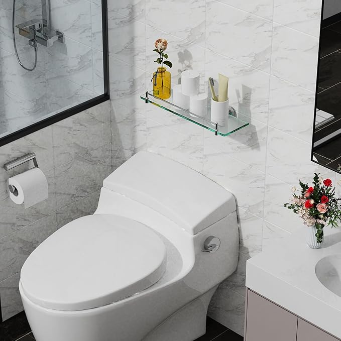Glass Bathroom Shelves,Chrome Polished Floating Shelves for Wall Rectangular Modern Stainless Steel Glass Shelf for Bathroom Shelves Wall Mounted 16 Inch