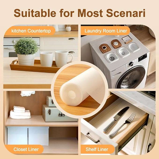 FEXIA 2 Rolls Shelf Liners for Kitchen Cabinets Non-Slip Drawer Liner 12 Inches x 20 FT Waterproof & Oil-Proof Non Adhesive Durable Material Fridge Liner for Shelves