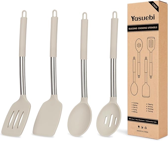 YASUEBI Kitchen Utensils Silicone Cooking Utensils Set for Nonstick Cookware Silicone Cooking Kitchen Utensils Set Perfect for Baking and Mixing Spatula Set BPA Free Dishwasher Safe Blue 4 Pack