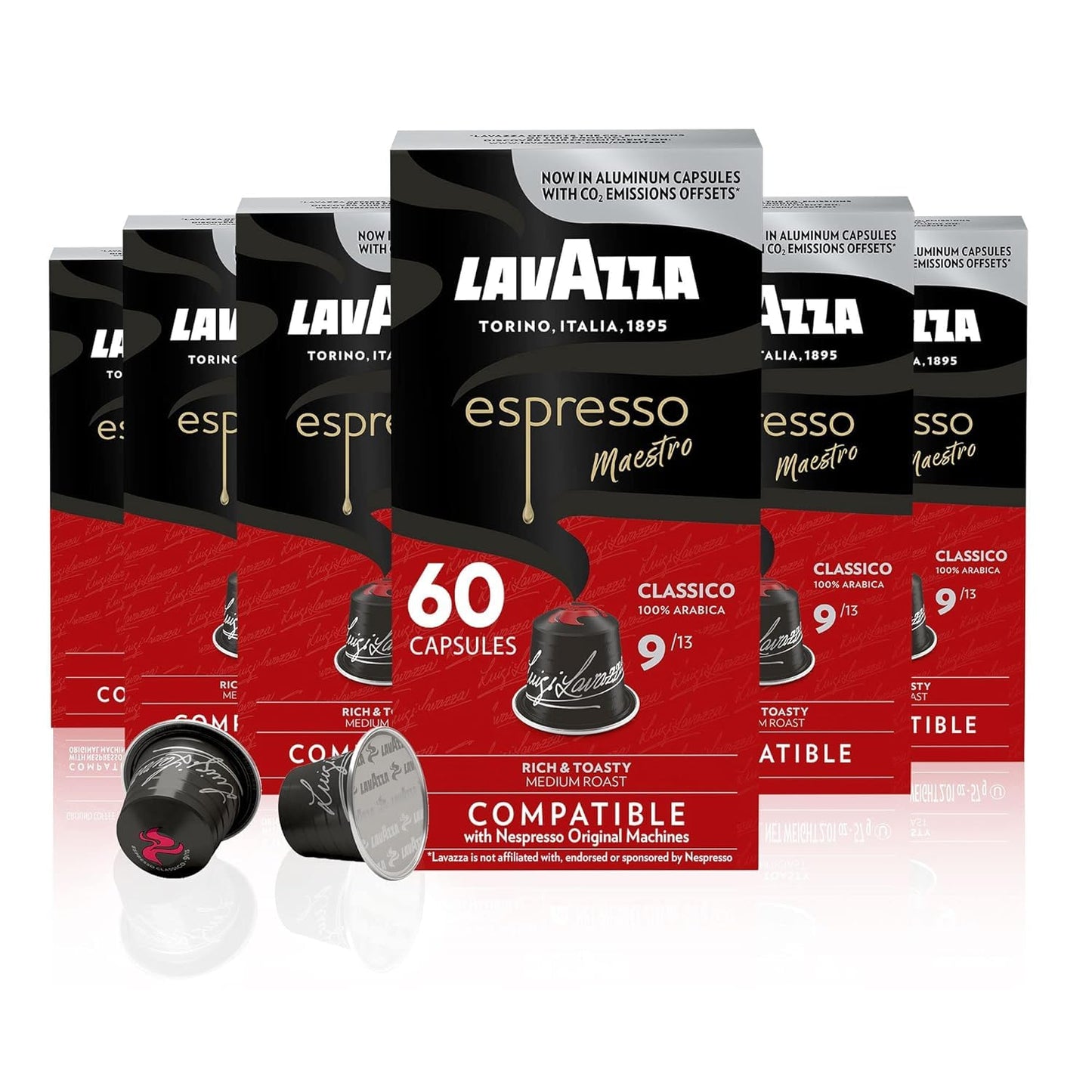 Lavazza Espresso Classico Medium Roast 100% Arabica Aluminum Capsules Compatible with Nespresso Original Machines 10 count (pack of 6), Value Pack – Packaging may vary