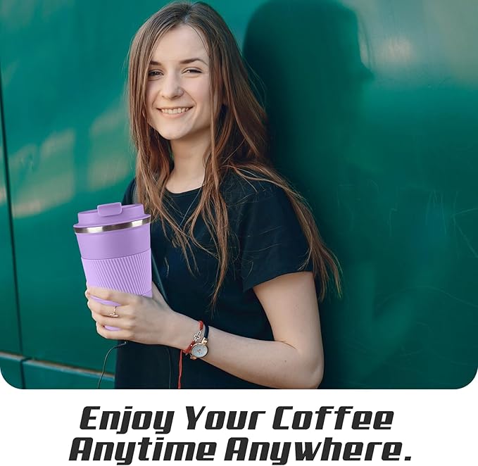 Vacuum-Insulated Stainless Steel Travel Coffee Mug, Leak-Proof Reusable Coffee Cup with Lid - Keep Hot & Cold Drinks for Hours, Durable Insulated Tumbler for Men & Women(3rd-Purple, 12OZ)