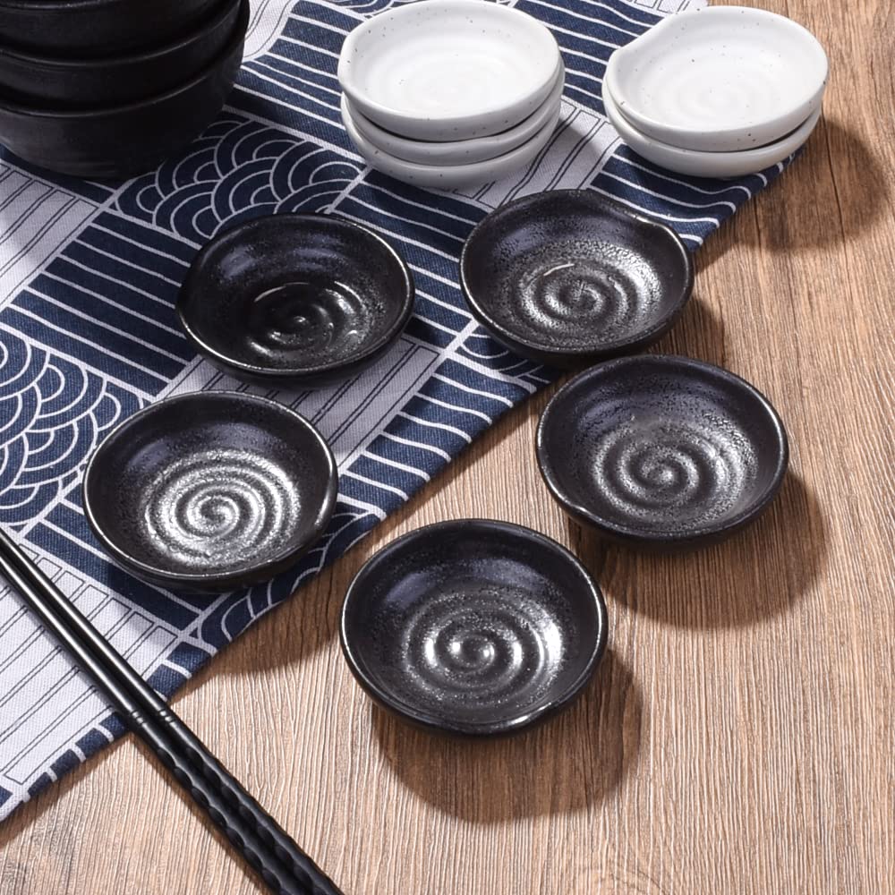 Swlthwen Black Porcelain Soy Sauce Dish Set of 5, Sushi Dishes