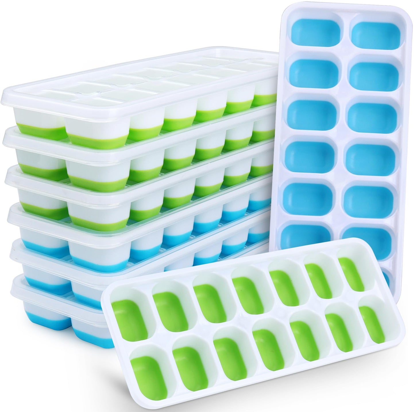 Silicone Ice Cube Tray, 8 Pack Easy-Release & Flexible 14-Ice Cube Trays with Spill-Resistant Removable Lid, Stackable Ice Trays with Covers for Freezer, Cocktail (4 Black+ 4 Grey)