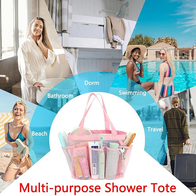 Mesh Shower Caddy Portable for College Dorm Room Essentials, 8-Pocket Large Shower Basket Tote Bag with 2 Handles for Toiletry, Bathroom, Beach, Camp, Gym
