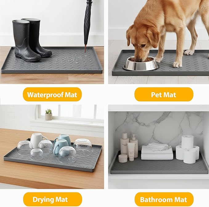 TigeJoy Under Sink Mat 28" x 22", Silicone Mats in Kitchen Bathroom Organizers and Storage, Waterproof Protector for Drawer Shelf and Cabinet Liner, Flexible Drip Tray,Pet Feeding Mat