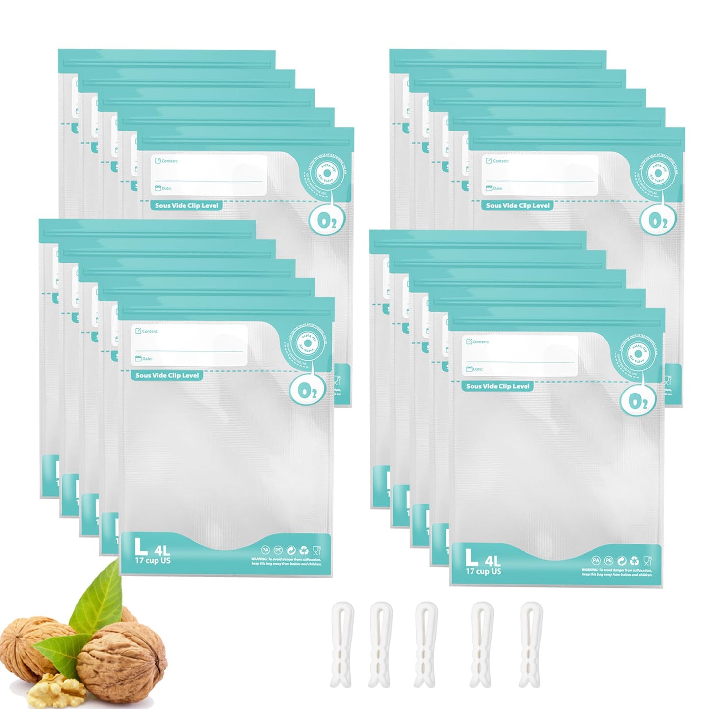 CABIBOX 20pcs Vacuum Sealer for food, Sous Vide Bags Reusable, BPA Free Food Vacuum Sealer Bags, Vacuum Zipper Bags Perfect for chicken breasts, fish fillets, veggies and daily meal prep.(8x12 Inch)