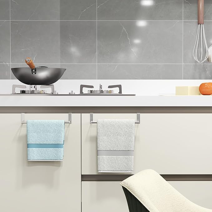 Over The Door Towel Rack, Kitchen Towel Holder Over Cabinet Door Towel Bar Stainless Steel for Cupboard for Kitchen Dish Towel Holder Hanger, 2 Pack (Brushed Nickel)