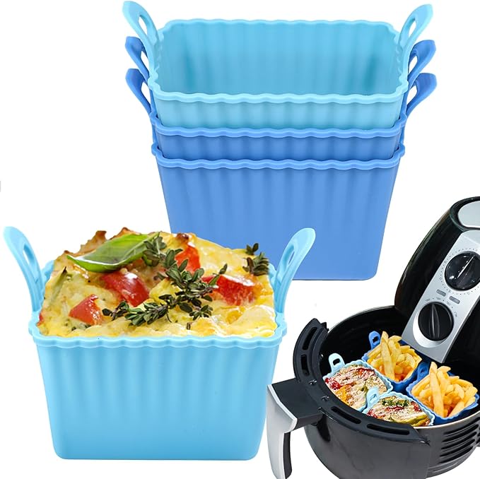 Koluti Reusable Silicone Baking Cups Set of 12, Nonstick Muffin Cupcakes Mold with Double Handle, BPA Free, Mini Square Air Fryer Cupcake Liners, 3 Colors