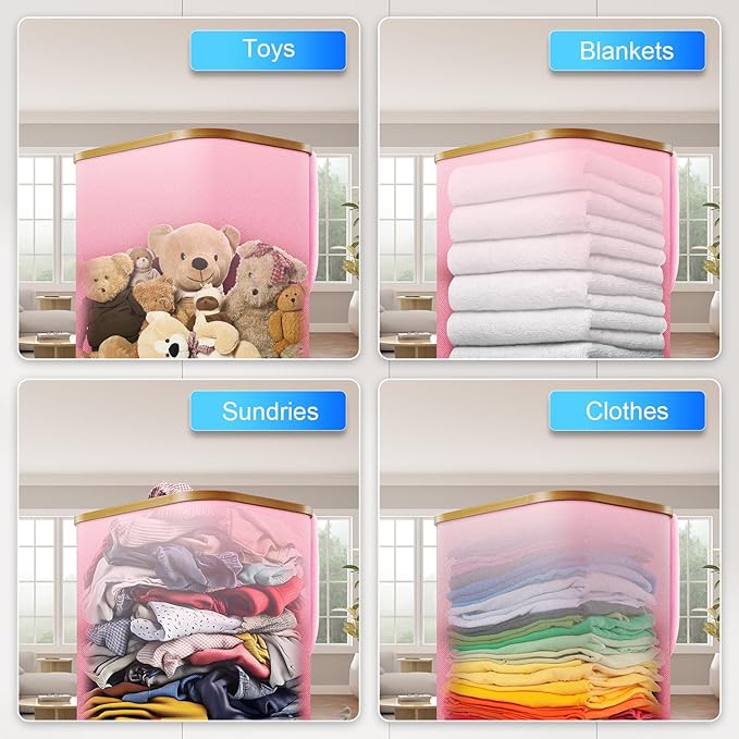 Laundry Hamper with Wheels,20 Gal (75L) Laundry Basket with lid Rolling Clothes Hamper Foldable Dirty Clothes Basket on wheels with Bamboo Frame and Bag for Bedroom, Dorm, Laundry Room-Pink