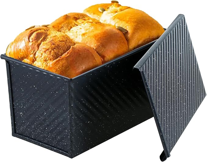 SS&CC Pullman Loaf Pan with Lid 2-Pack, 2.2lb & 1lb Carbon Steel Bread Pan for Homemade Sourdough & Sandwich Bread | Nonstick Bakeware, Heavy Duty & Easy Clean (Black, 1lb+2.2lb)