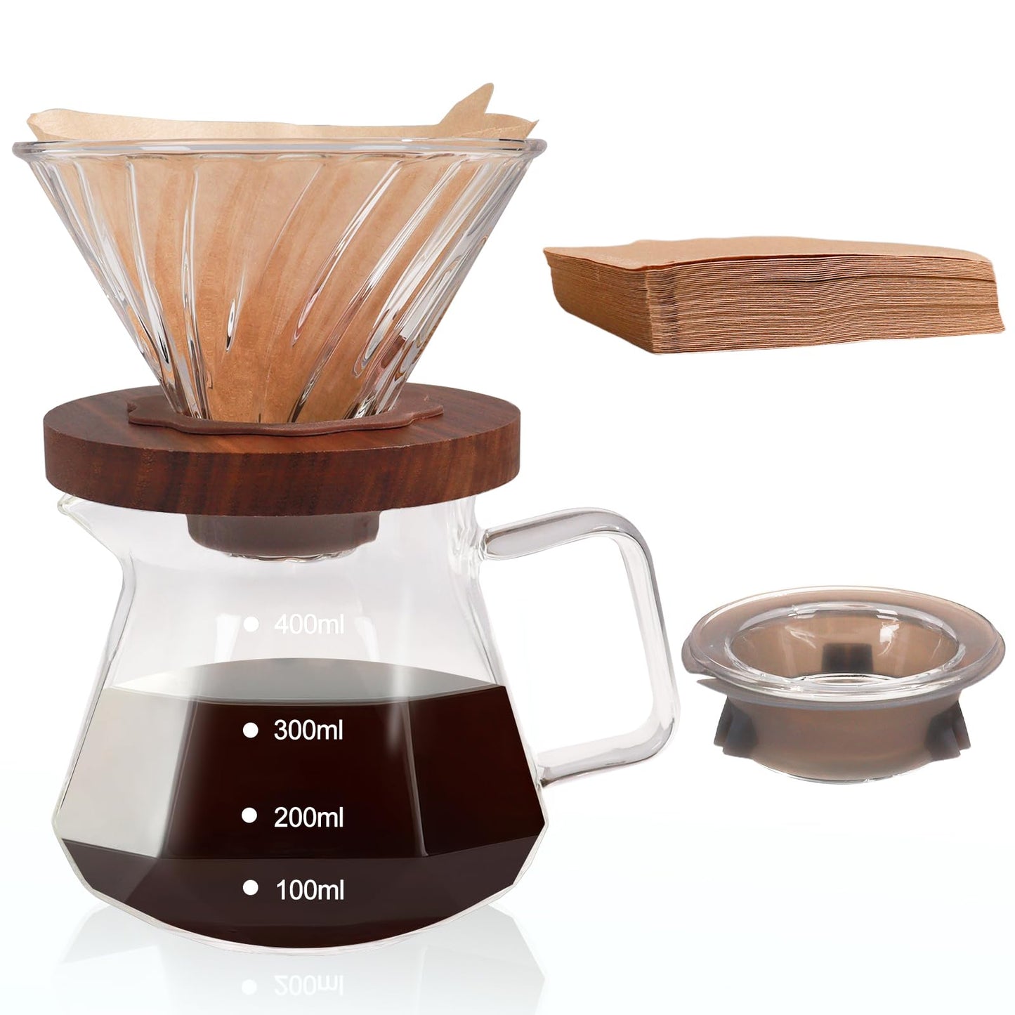 Mogrecha Pour Over Coffee Maker 800ml/27oz with 304 Stainless Steel Filter