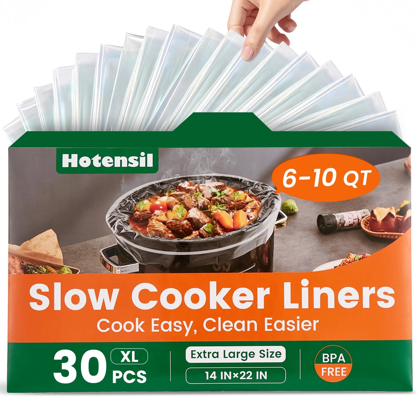 Slow Cooker Liners, Hotensil 13"x 21" 20 Count Cooking Bags Large Size Disposable Pot Liner, Fit 3QT to 8.5QT for Slow Cooker Cooking Trays, Multi-Purpose Durable Liners Plastic Bags, BPA Free