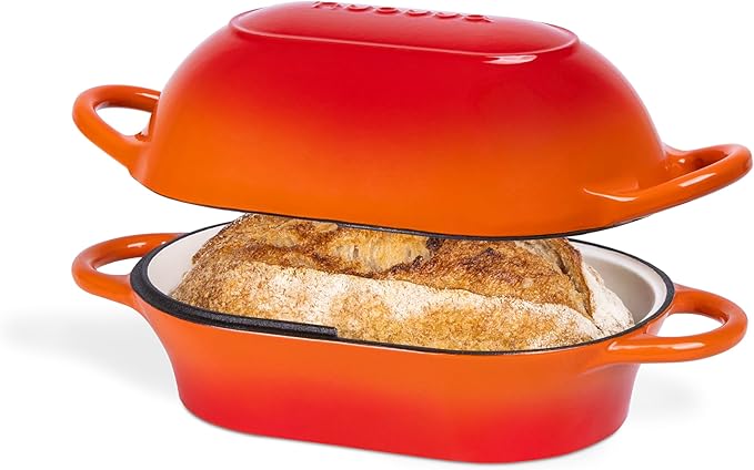 Dutch Oven For Sourdough Bread Baking – Enamelled Cast Iron Bread Loaf Pot – Oven Safe Non Stick Bread Pot – Rectangular,Light Blue, 24cm x 16cm – by Nuovva