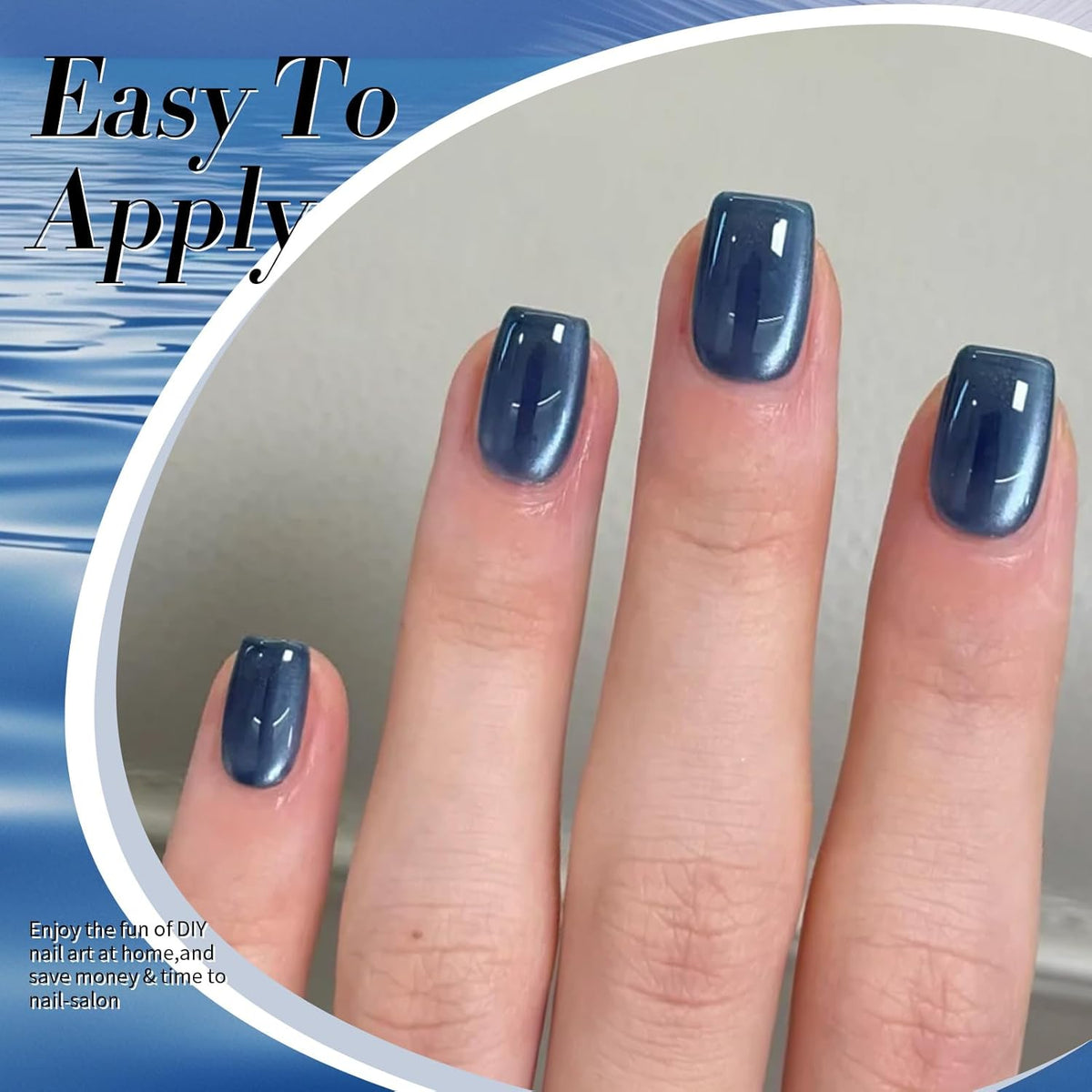 Born Pretty Cat Magnetic Eye Gel Nail Polish,Dark Blue Lover Jelly Glass Magnetic Gel Polish Glitter Soak Off Nail Art Salon Manicure Home Gift 15ml