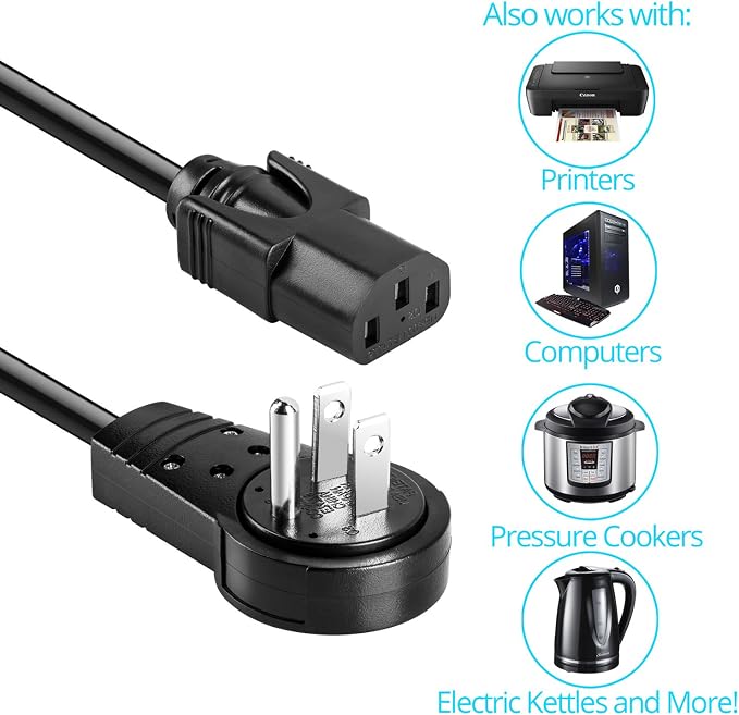 Maximm Monitor Computer Power Cord 6 Ft Flat Plug 360° Rotating PC Cable 3
