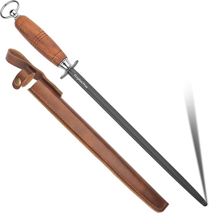 ELephas PLus honing steel knife sharpener ,Wooden Handle knife sharpener rod,12 Inch Knife Sharpening Steel Honing Rod(mahogany)