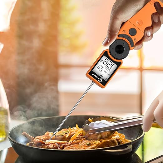 Thermochef Digital Meat Thermometer for Grill, Instant Read Food Thermometers for Cooking with Food Doneness Guide, Calibration and LCD Backlight Screen, High Accuracy ±1% ℉, BBQ Beef Candy Orange