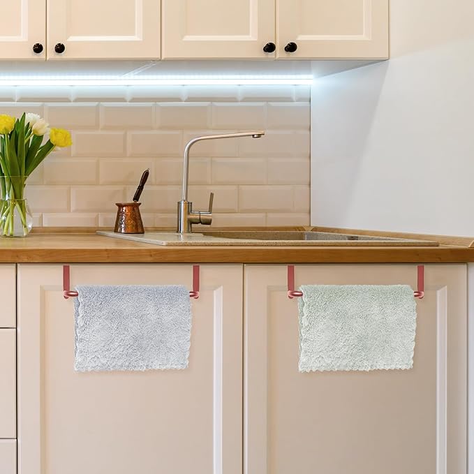 2 Pieces Metal Towel Bar Kitchen Cabinet Steel Towel Rack Bar for Hanging on Inside or Outside of Doors, Home Kitchen Bathroom(Rose Gold)