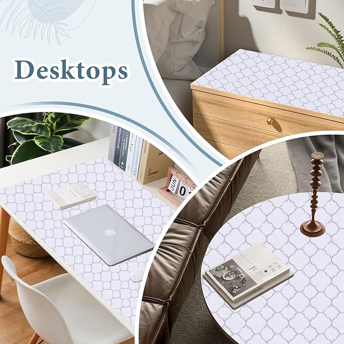 Shelf Drawer Liners for Kitchen Cabinets Non Adhesive Drawer Liner Thickened Refrigerator Liner Silver Quatrefoil Strong Non-Slip Paper for Tool Box with Knife and Tape Measure,17.3 x 236.2 Inches