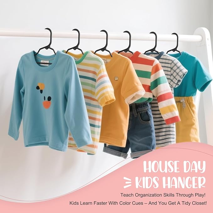 HOUSE DAY Plastic Baby Hangers for Closet 20 Pack, Durable Plastic Kids Hangers for Baby Clothes, Thin & Compact Childrens Hangers, Space Saving Black Baby Hanger, Small Hanger for Kids Clothes