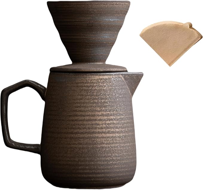 HYAXGM Pour Over Coffee Maker,Ceramic Coffee Maker With 100 pcs Paper Filter,16oz/480ml Pour Over Coffee Dripper (Off White)