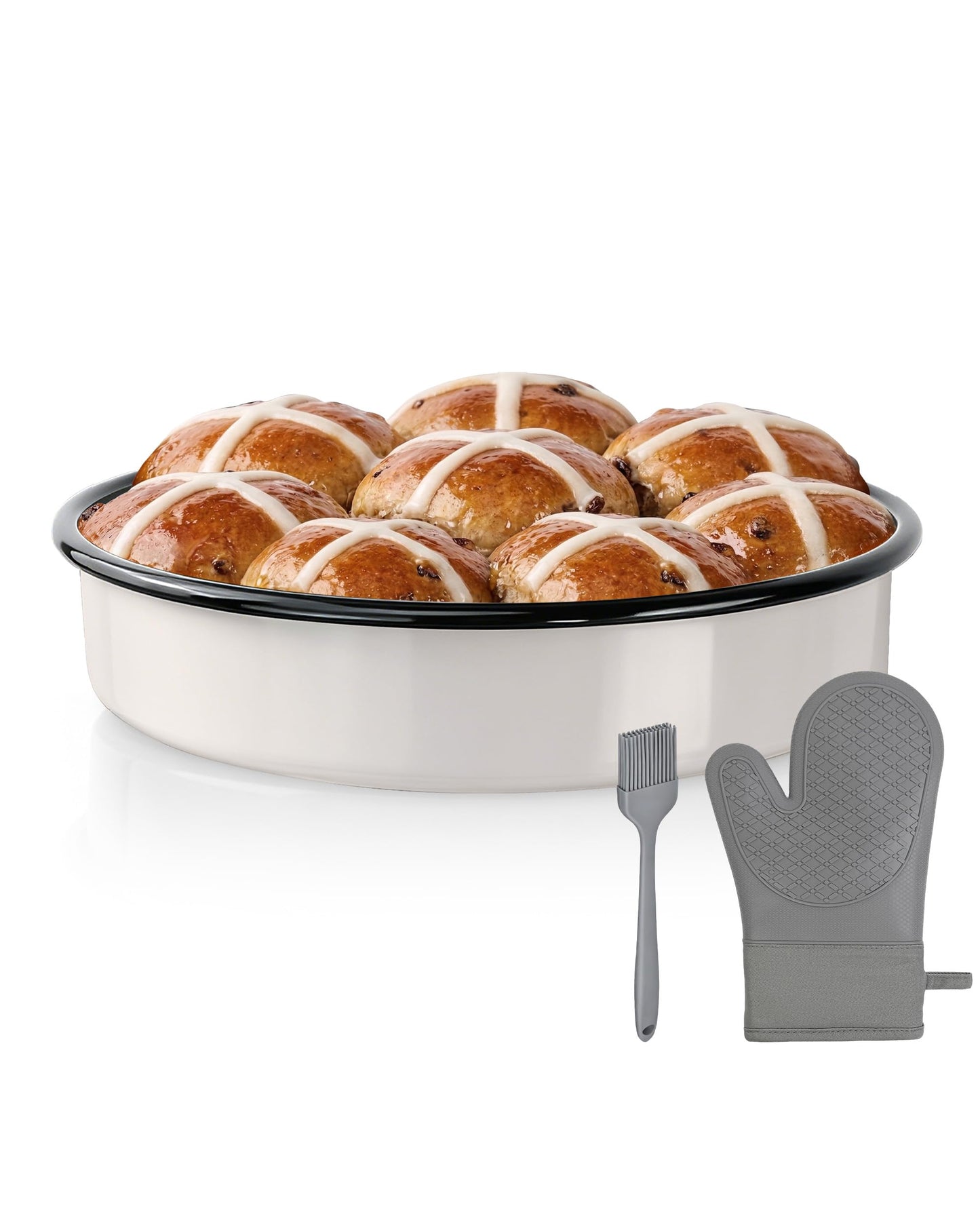 MCCSI Round Turkey Roasting Pan Set of 4, Enamel Deep Dish Pizza Baking Pan