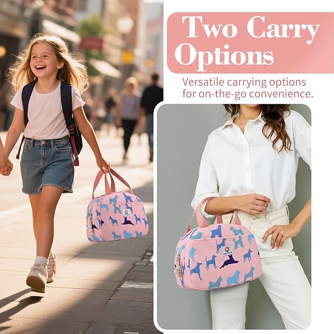 Lunch Bag Kids,Cute Lunch Box for Kids Boys Girls,Portable Mini Cooler Bag,Small Insulated LunchBox Reusable Corduroy Lunch Tote for School/Travel/Picnic/Work (Dog)