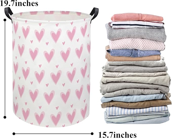 HIYAGON Baby Laundry Basket Baby Hamper for Nursery Girl Kids Butterfly Hamper Cute Kids Toys Storage Bin Organizer Butterfly Room Decor for Home(Pink Hearts)