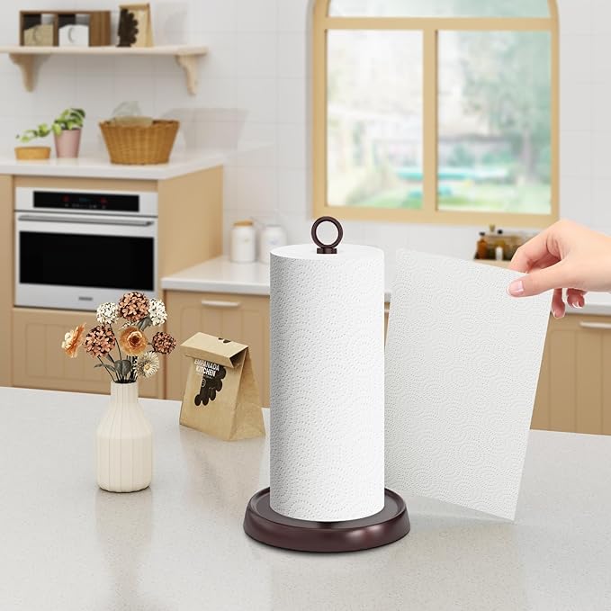 Oil Rubbed Bronze Paper Towel Holder Countertop, Oil Rubbed Bronze Kitchen Accessories Decor, Stainless Steel, Weighted Base, Paper Towel Stand for Bathroom Farmhouse Essentials