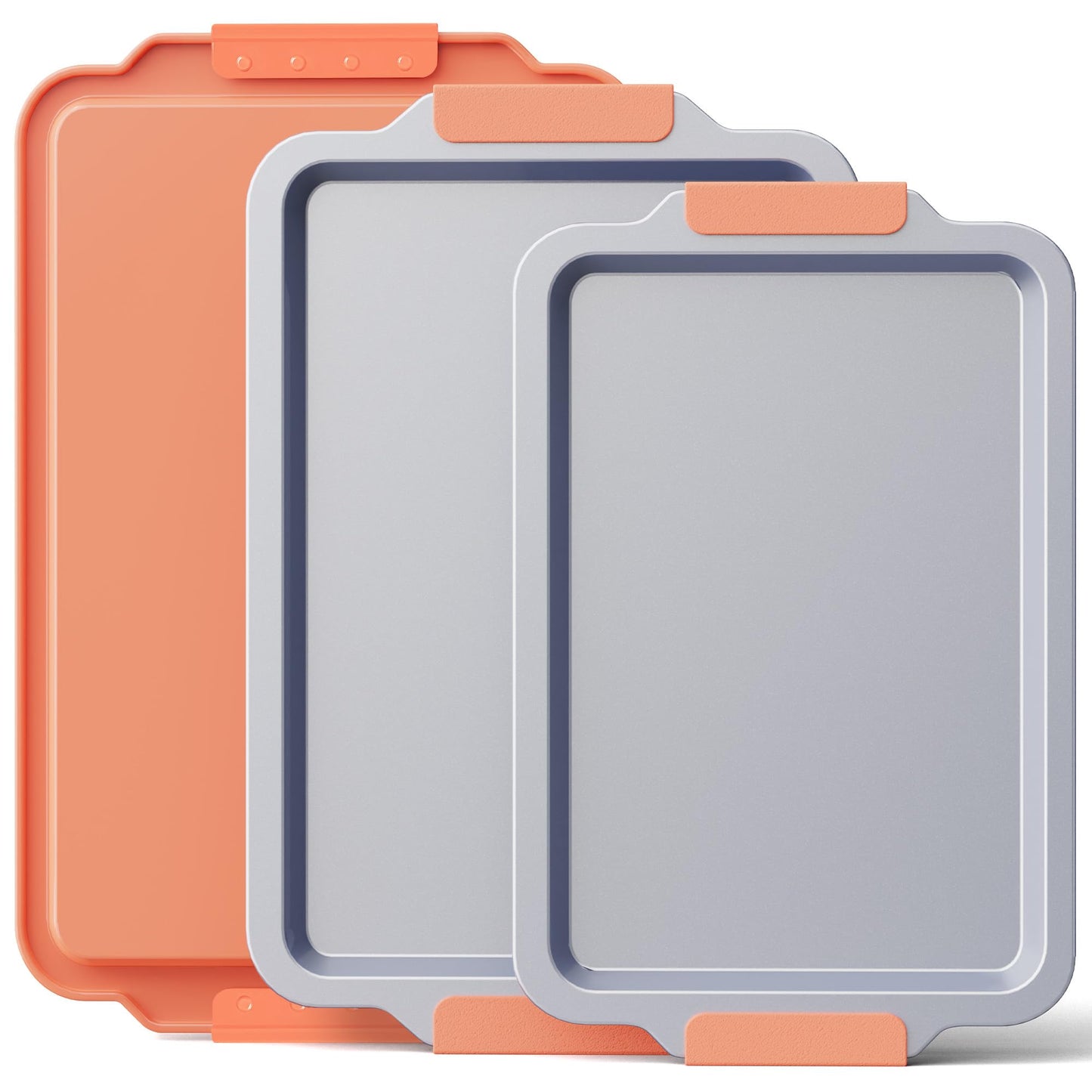 BRONYPRO Non Stick Ceramic Baking Sheet Pan Set of 3, Natural Non Toxic Cookie Sheets for Baking - PFOA, PTFE Free, Heavy Duty Aluminized Steel Oven Trays for Cooking with Silicone Handles, Navy