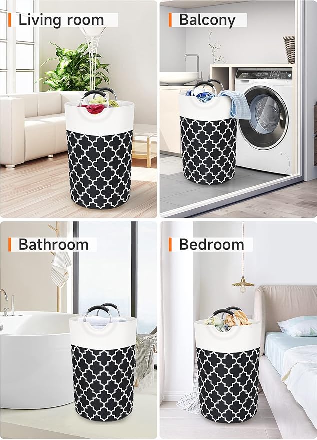 Large Laundry Basket Laundry Hamper Bag Washing Bin Clothes Bag Collapsible Tall with Handles Waterproof Travel Bathroom College Essentials Storage for College Dorm, Family (Black) 75L