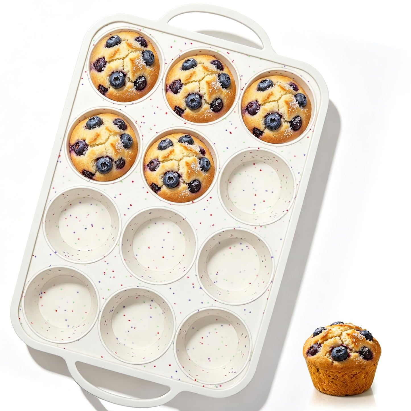 Vinino 1Pack Silicone Muffin Pan for Baking with Metal Reinforced Frame, 12 Cup Regular Size Cupcake Pan, BPA Free Silicone Muffin Tray, Cupcake Baking Pan Molds for Oven Dishwasher Safe - Cream