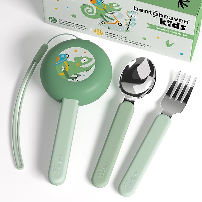 Bentoheaven Kids Utensils Set with Case, Reusable Fork & Spoon, Dachshund