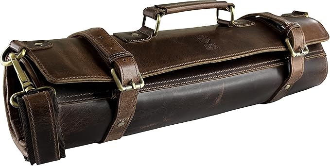 Rustic Town Genuine Leather Chef Knife Roll All Purpose Chef Roll, Brown, L, Knives Organiser