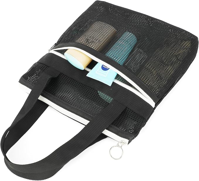 Mesh Shower Caddy Portable with Zipper & 2 Pockets - Quick Dry Shower Bag Toiletry Tote Hanging for Travel Gym Camp Beach - Organizer Bag Bathroom Essentials for College Dorm