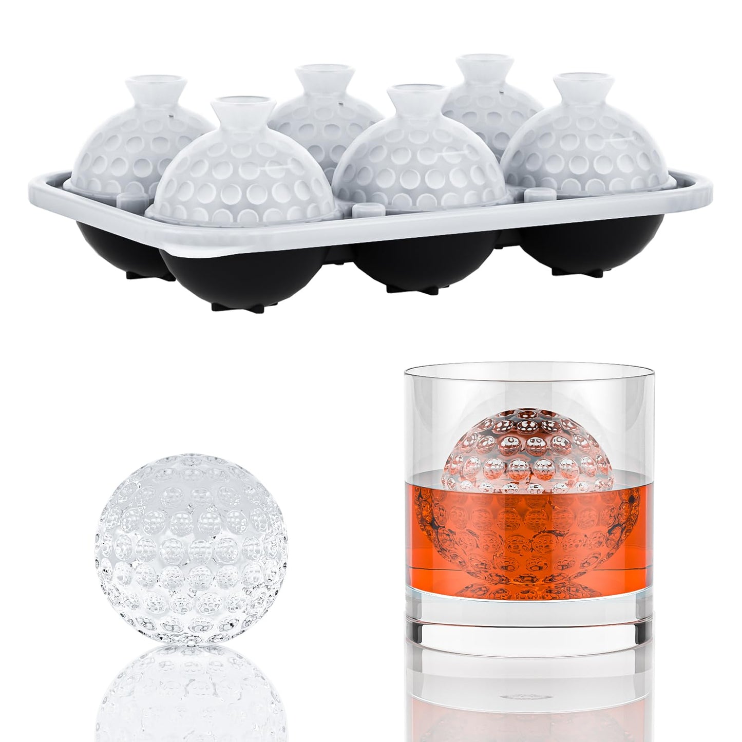6 Chamber 2.2" 3D Baseball Gifts Ice Cube Tray With Funnel,Large Round Ice Ball Maker Mold Silicone Fun Shapes Bourbon Sphere Ice Molds,For Chilling Whiskey,Cocktails,Bourbon,Brandy and Beverages