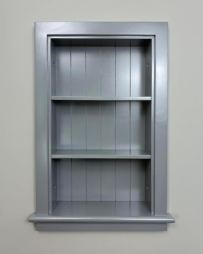 Fox Hollow Furnishings 14x24 Aiden Recessed Wall Niche Medicine Cabinet Replacement, in The Wall Bathroom Cabinet Insert Shelf/Shelves, Made in North America, Real Wood, NO MDF, Beadboard, Dark Gray