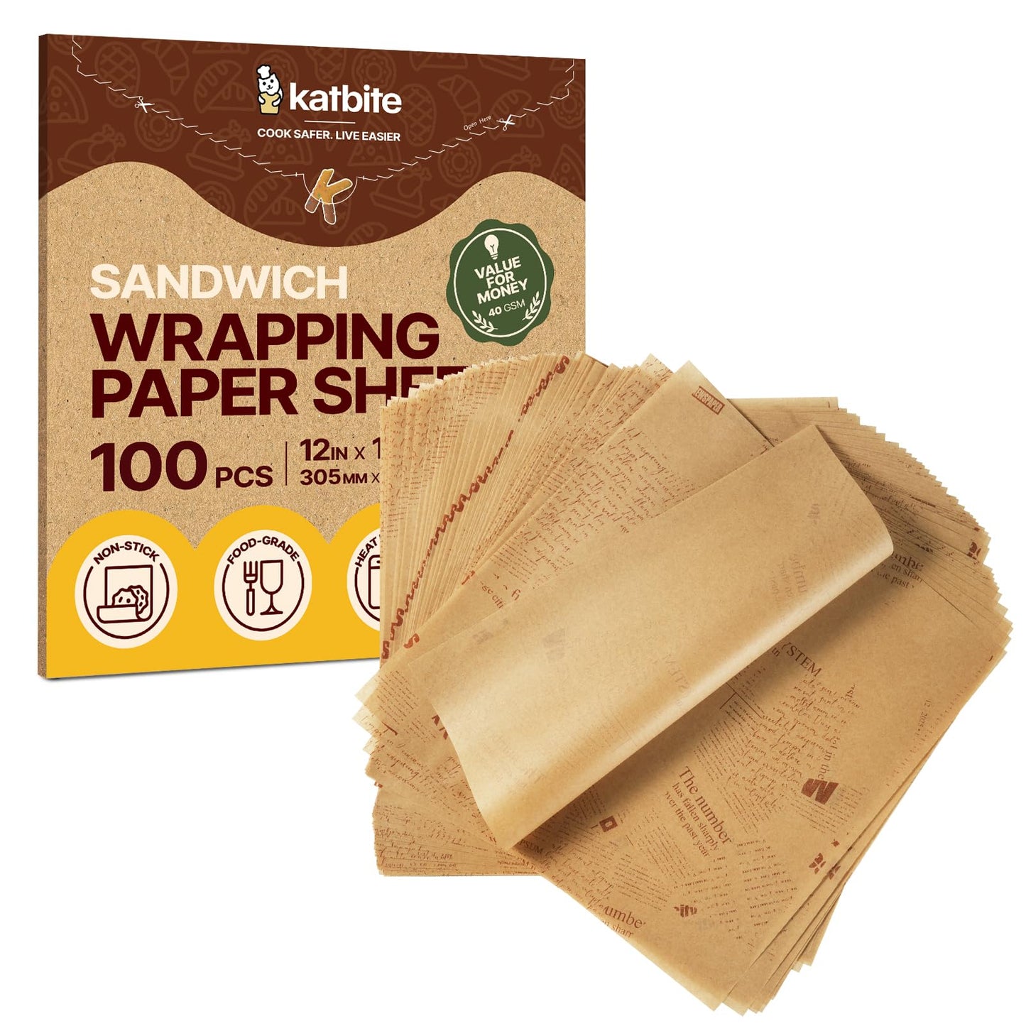 Katbite 8x8 Inch Parchment Paper Sheets 200 PCS, Unbleached and Nonstick
