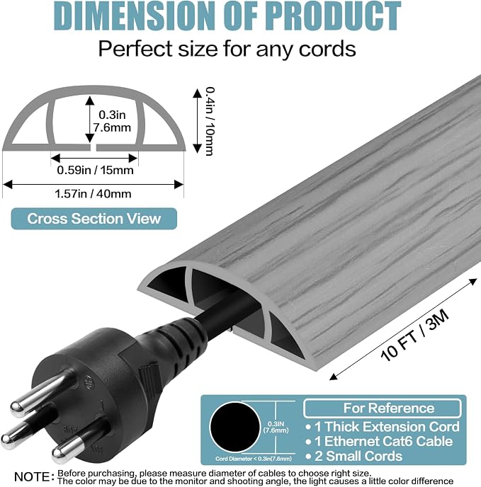 Floor Cord Cover Self Adhesive Cord Hider, 10FT Cable Management, Extension