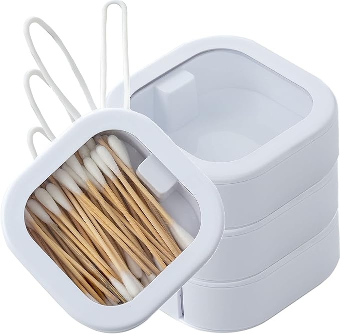 4pcs Hair Tie Organizer,Portable Travel Qtip Holder,Bathroom Storage Organizer Qtip Dispenser Cotton Swabs Dispenser Kids Hair Accessory Box with Lid for Bathroom,Desktop Organizer(4 Pcs White)