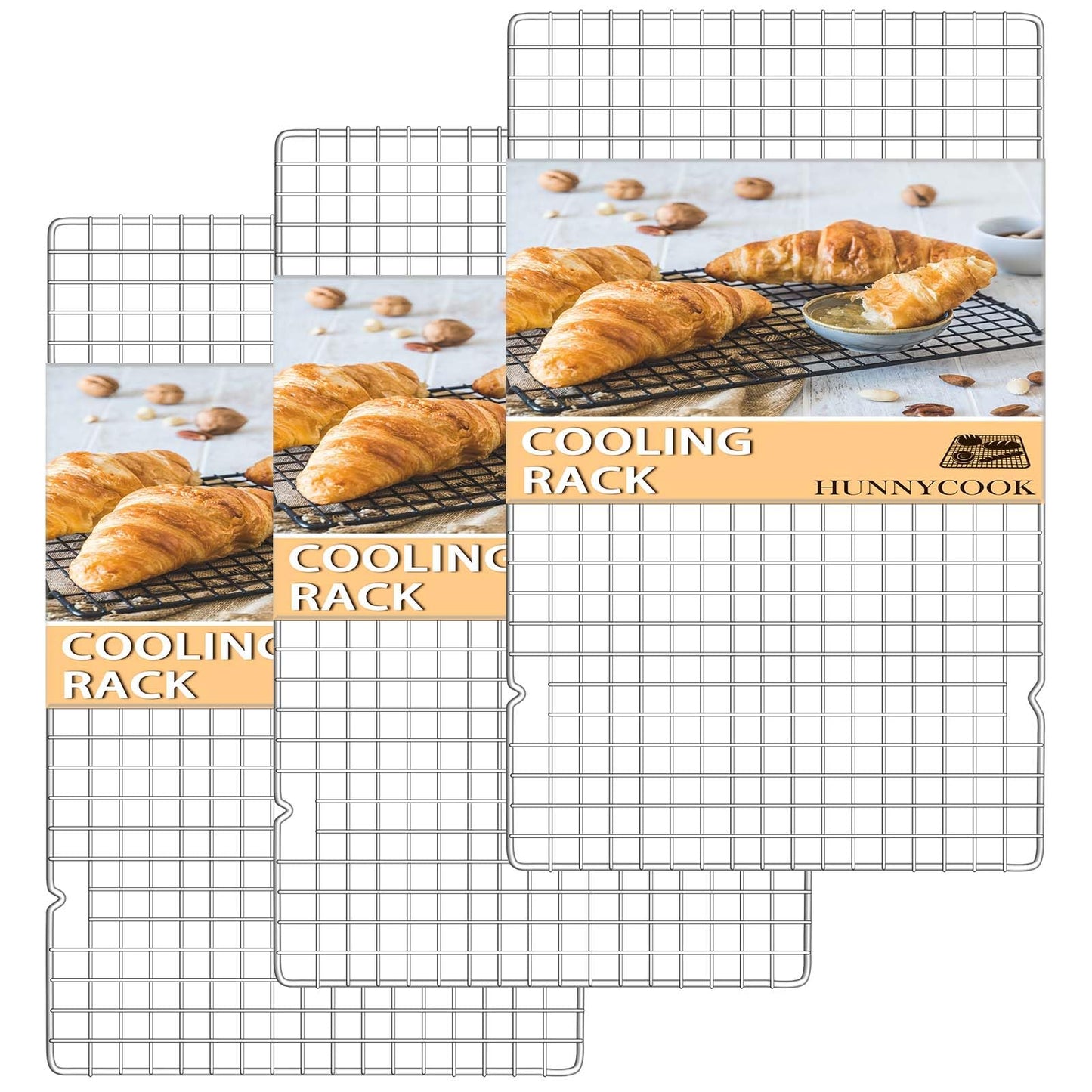 Hunnycook 15.8”×9.8” Cooling Rack - 3P Stainless Steel Baking Rack, Oven Safe Cooling Racks for Cooking and Baking, Silver Roasting Rack & Wire Rack & Cookie Cooling Rack for Roasting, Grilling