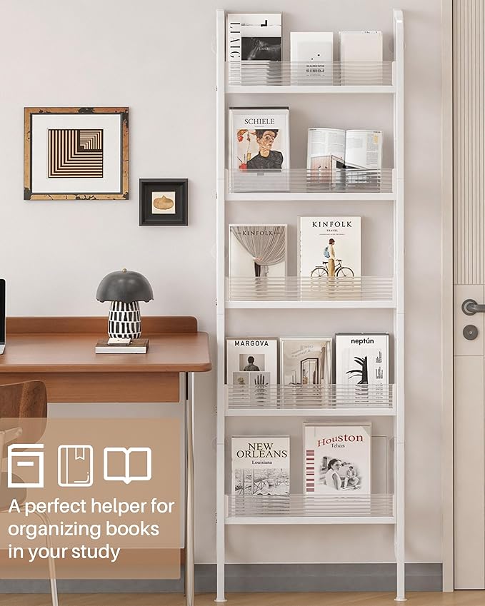 UMDONX Behind The Door Bathroom Shelf Narrow 5-Tier, Slim Space-Saving Storage Shelf, Freestanding Narrow Shelving Unit for Bathroom, Kitchen, Closet and Laundry Room