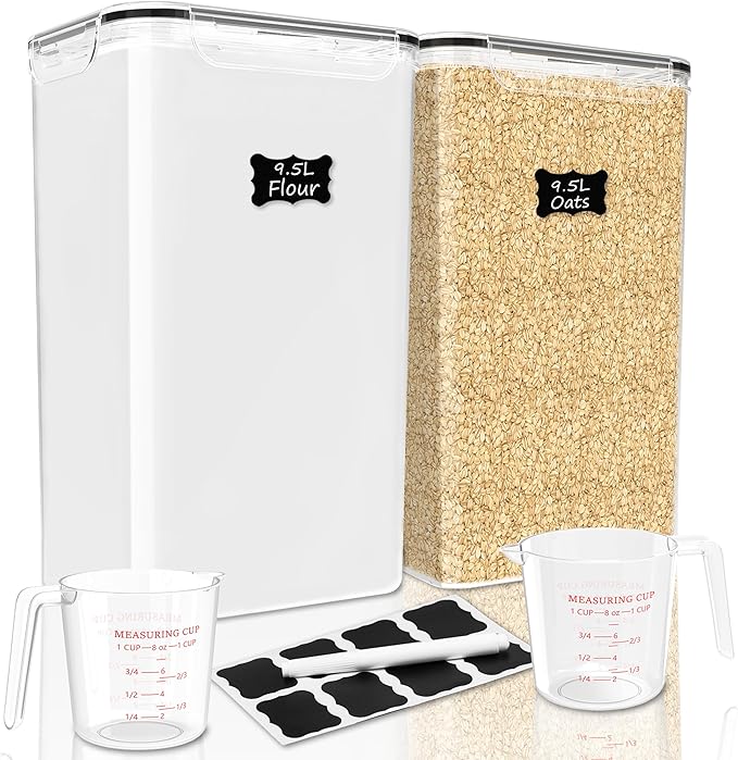 FOOYOO 2 PC Flour Sugar Storage Containers (8.5L | 287 Oz) Extra Large Food Storage Containers with Lids - Airtight Leakproof BPA FREE Flour Container for Rice, Cereal, Sugar